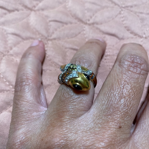 Sterling Silver bejeweled & gilded snake ring - Picture 2 of 13